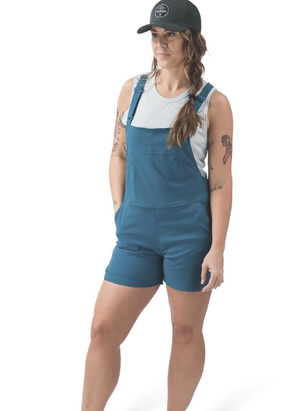 Flylow Life Jumper Shortie Overalls River Blue S Stretchy UPF 50+ Hiking